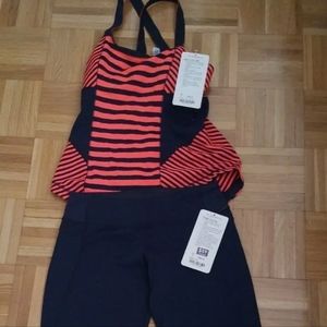 Lululemon Tank Top Pants Sz 6 Bnwt Matching Set Stripes Blue Orange work it out.